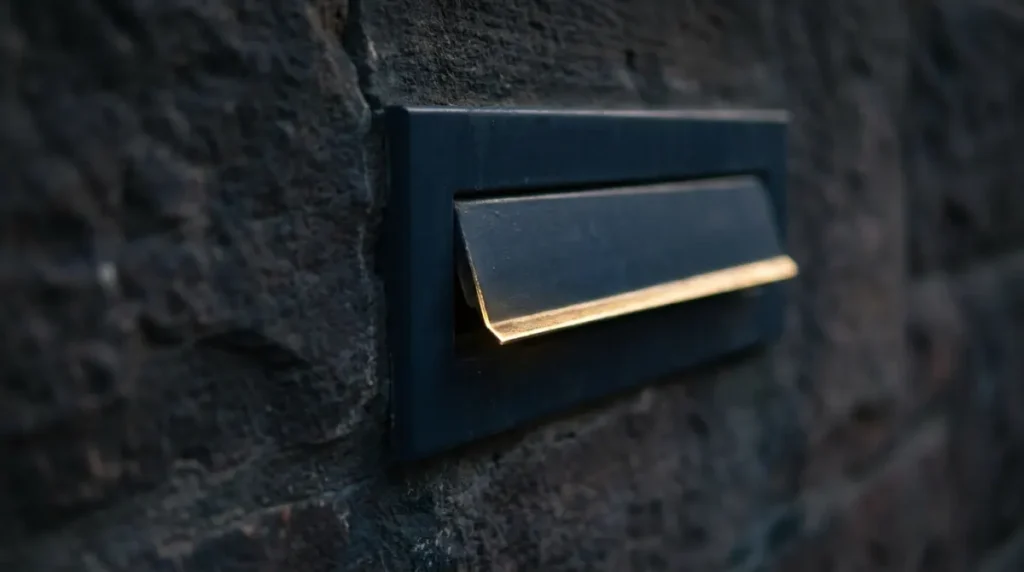 Schlichter Briefeinwurf aus Metall in einer Hauswand