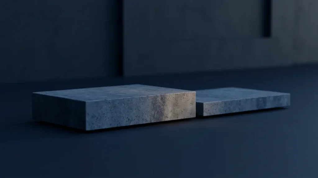Zwei nahezu gleiche Betonplatten nebeneinander, eine etwas dicker